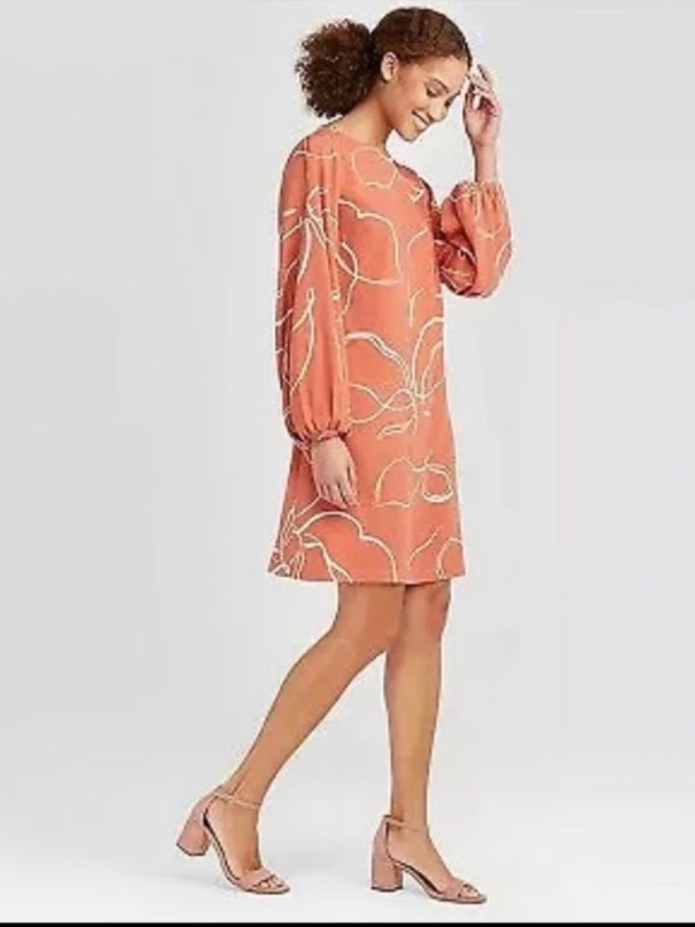 a new day Coral Print Long-Sleeve Shift Dress NWT